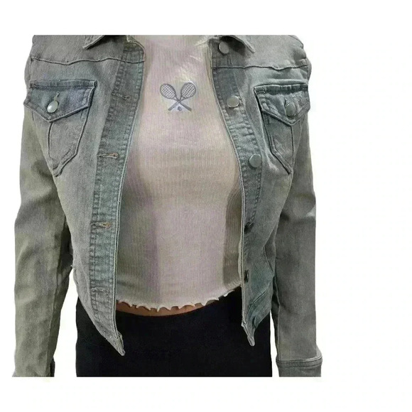 Light Wash Cropped Denim Jacket with Distressed Details- New - Picture 6 of 9